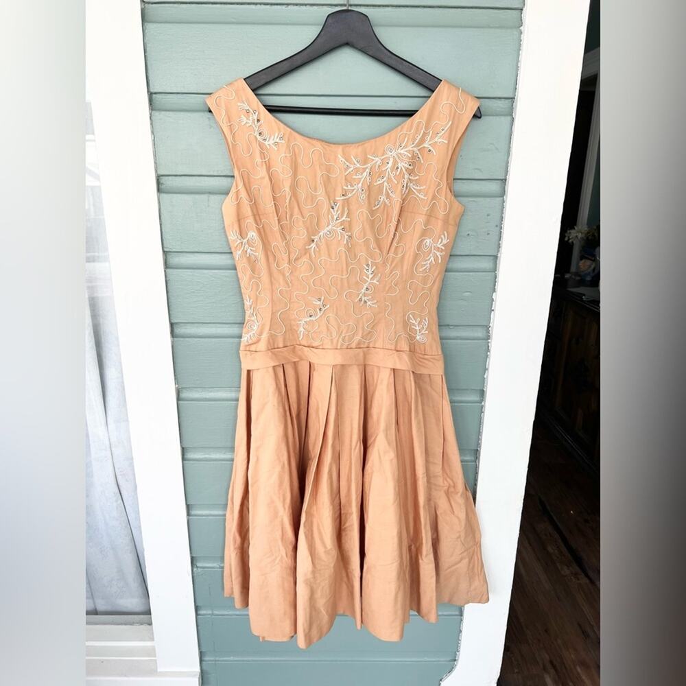 Vintage 50s 60s fit and flare dress western crystal embellished Nashville retro